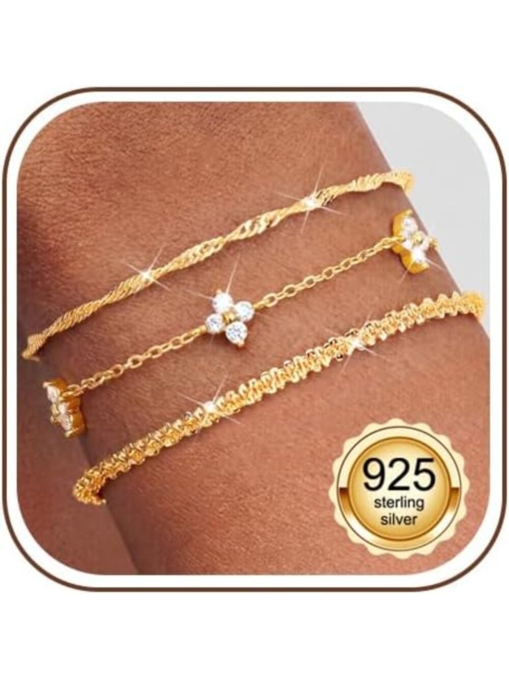 Trendy 3-Pc Stackable Silver/Gold Bracelets Set for Women - Adjustable